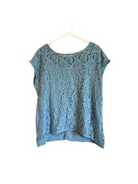 Tru Self Blue Lace Short Sleeve Top Removeable Cami 1X Coquette Y2k Soft Girl